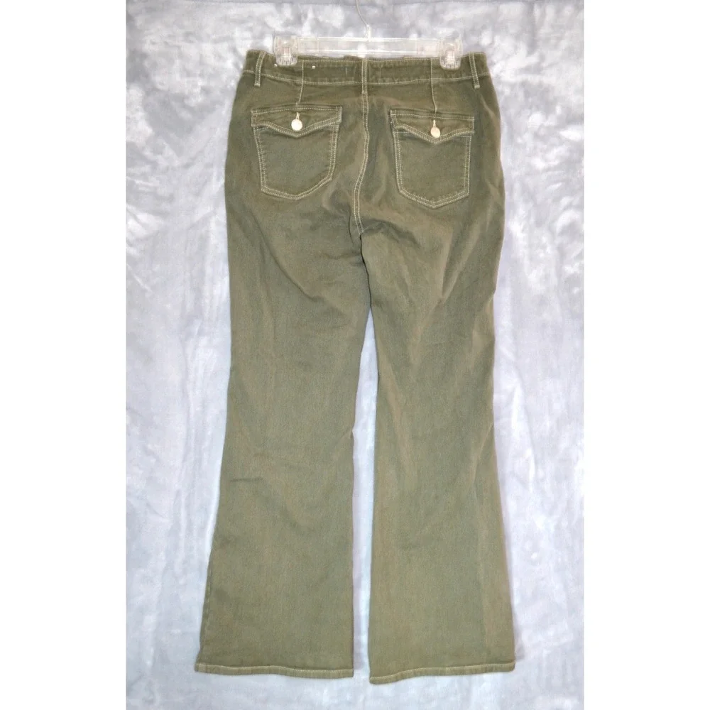 LOFT Made And Loved The Slim Flare Green Denim Jeans Womens P 8/29 Button Front